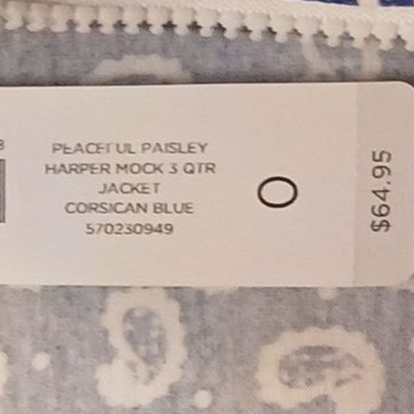 Weekends By Chico's -NWT Blue Paisley Zip Up Jacket W/3/4 Sleeves Pockets,Size 0 - Picture 8 of 10